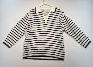 White Stag Vintage Womens Lightweight Summer Sweater L VNeck Striped Casual